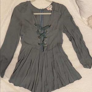 Laced-Up Teal Romper